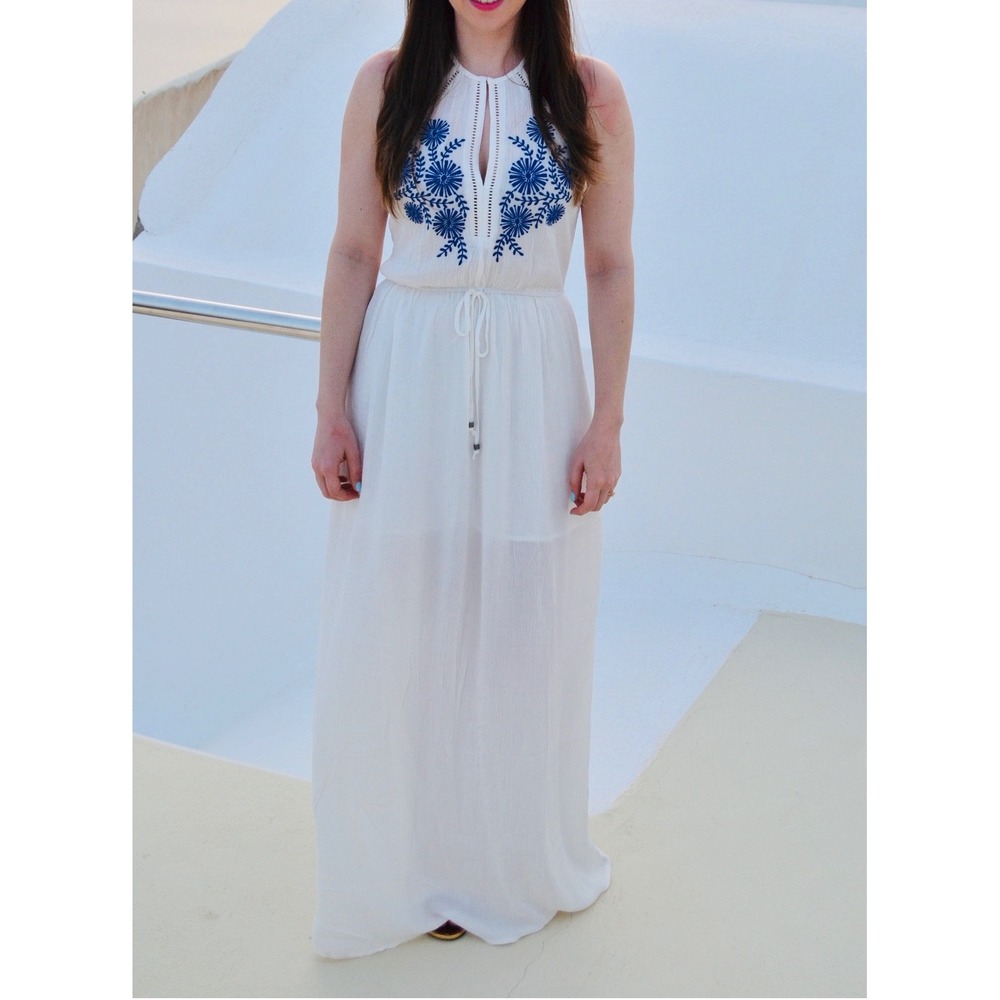 Forever 21 Gauze Embroidered Maxi‎ Dress S Beach Resort Vacation European Summer